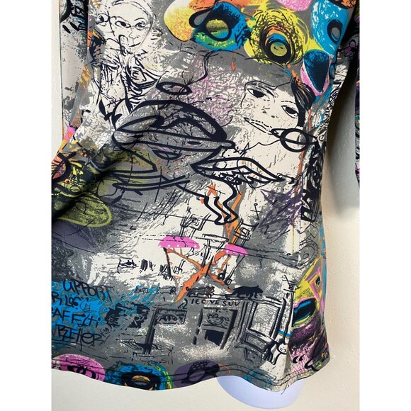 Joseph Ribkoff Abstract Graffiti Art Tunic Top size 12 Asymmetrical Button Boho - Picture 10 of 16